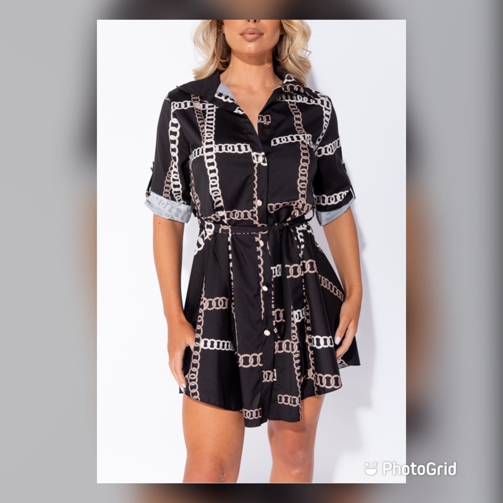 Belted mini shirt dress